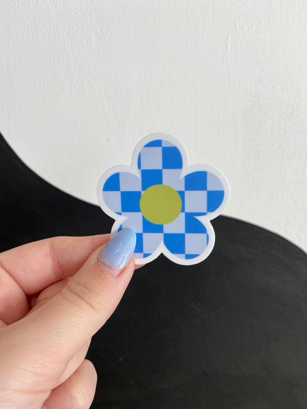 Blue Checkerboard Daisy Sticker