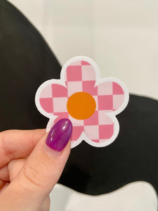 Pink Checkerboard Daisy Sticker
