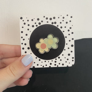Retro Daisies Acrylic Pin, Green and Yellow